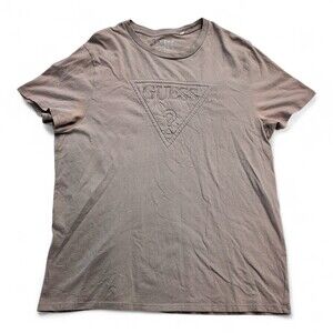 GUESS Taupe Embroidered Logo Short Sleeve Tee - Women's L